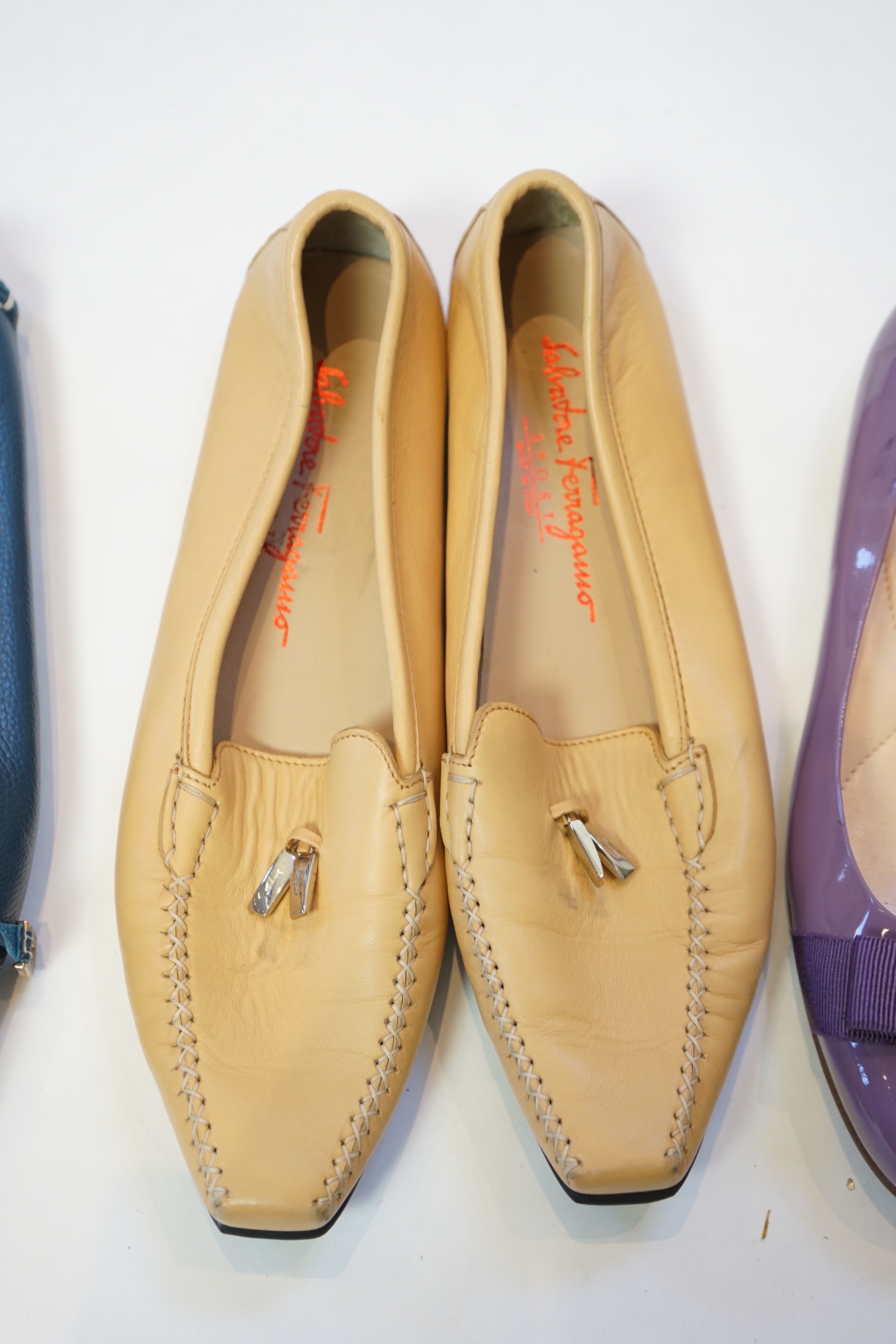Three pairs of Salvatore Ferragamo flat lady's shoes, size EU 40/41